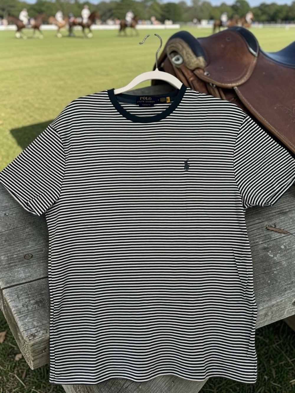 Polo by Ralph Lauren Men’s Navy & White Stripe Crew Tee Classic Fit Size Medium